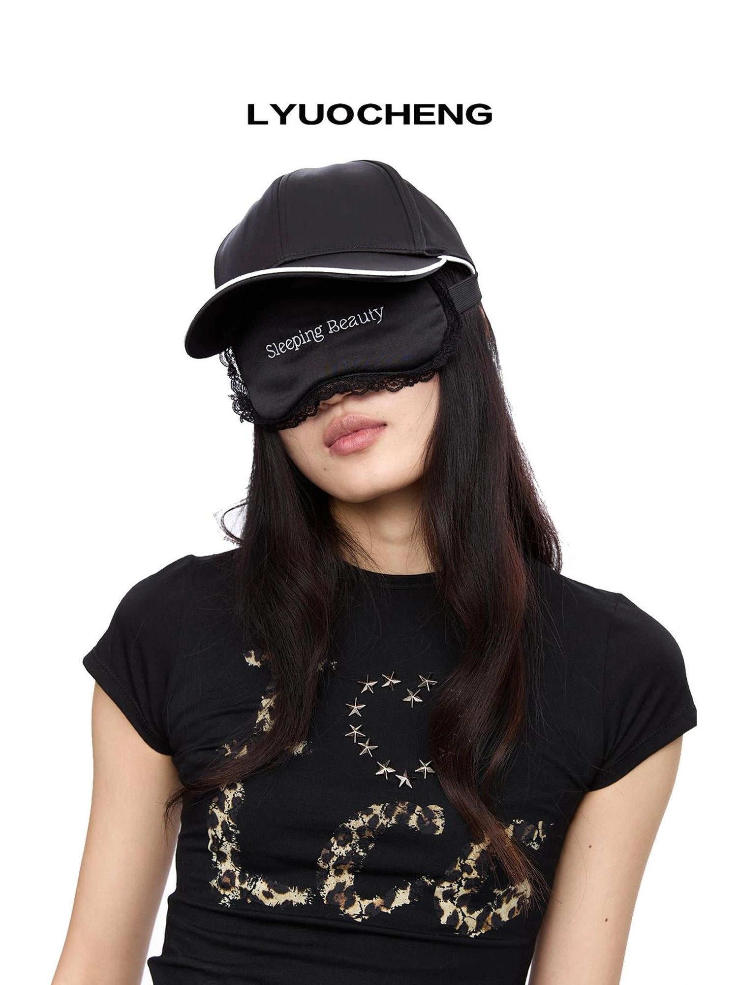 LYUOCHENG Lace Eye Mask Embroidered Wide Brim Sun Hat