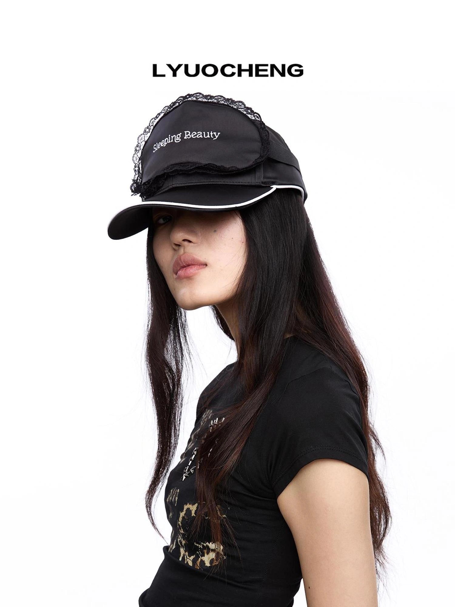 LYUOCHENG Lace Eye Mask Embroidered Wide Brim Sun Hat