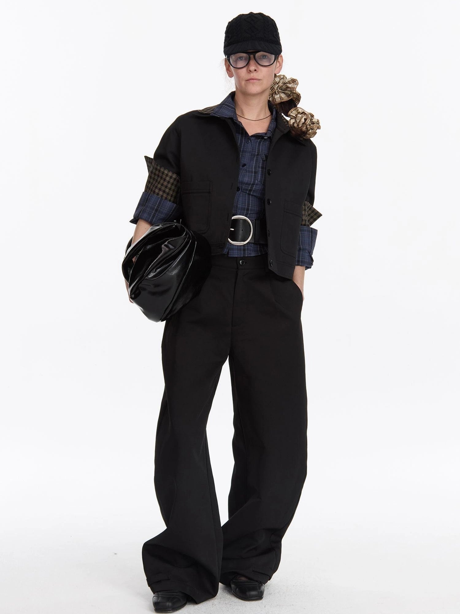 Leather Crescent Hobo Bag Black