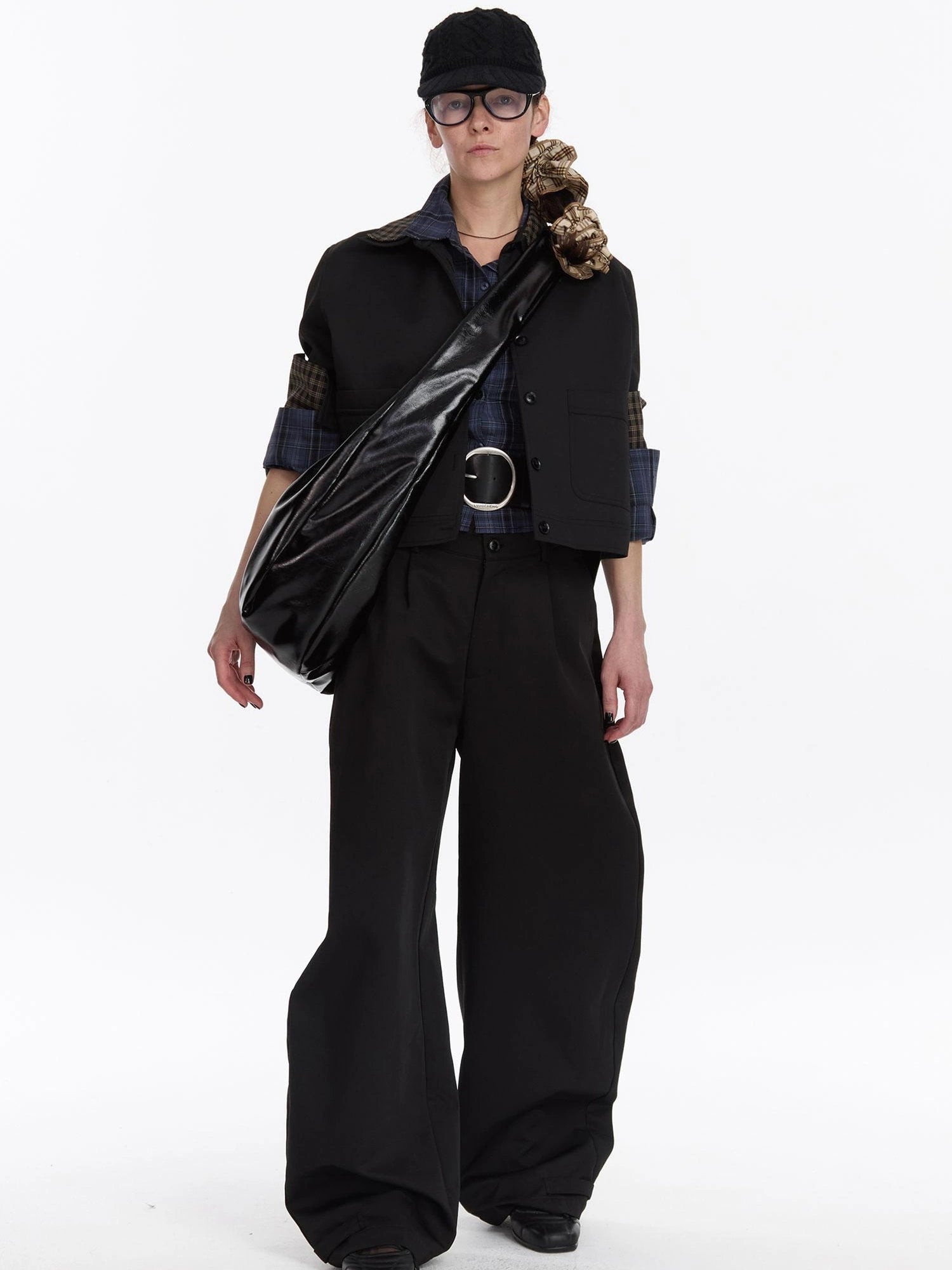 Leather Crescent Hobo Bag Black