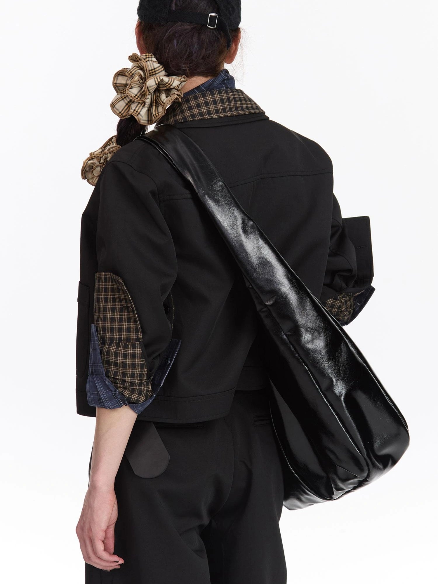 Leather Crescent Hobo Bag Black