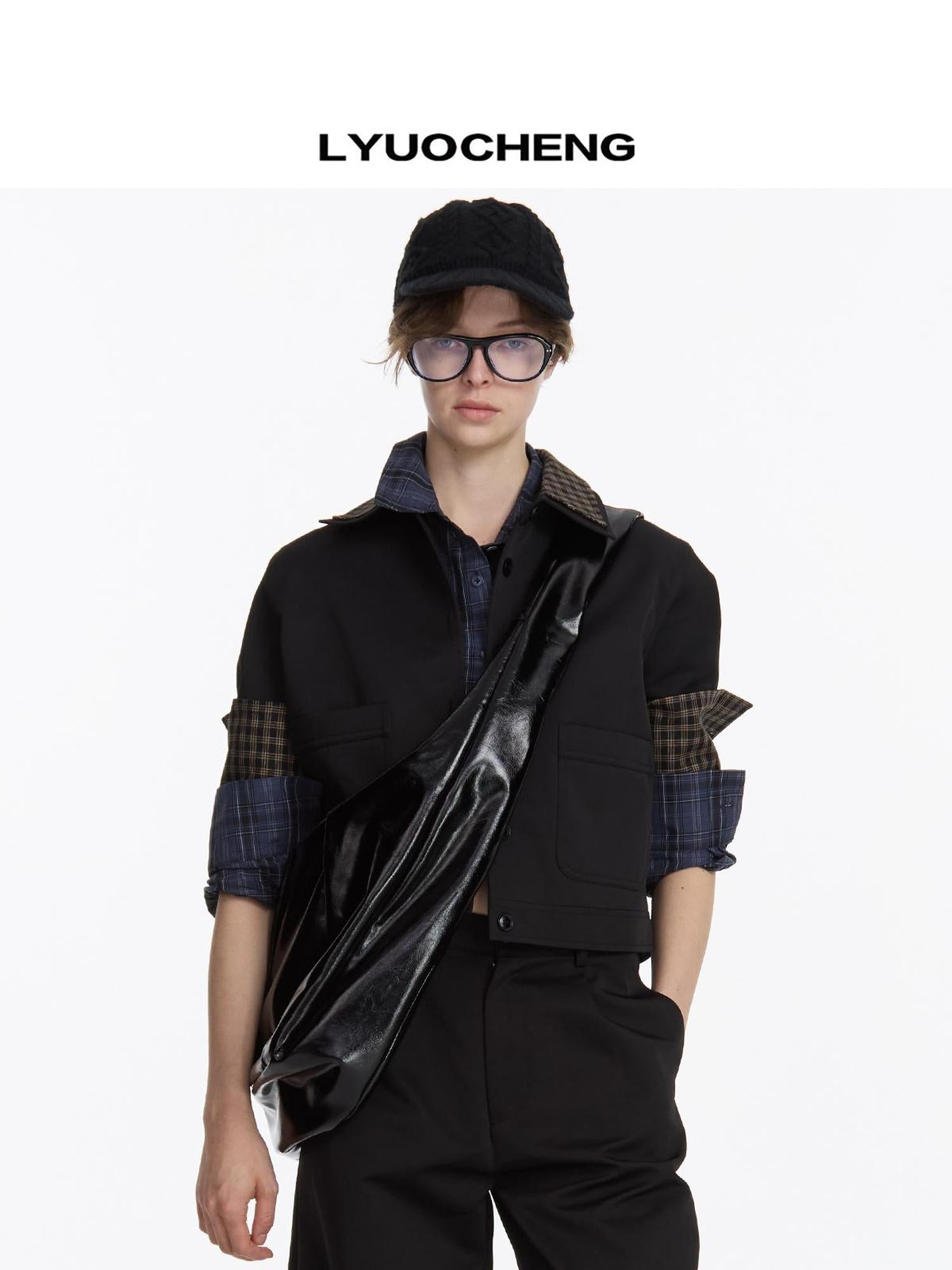 Leather Crescent Hobo Bag Black