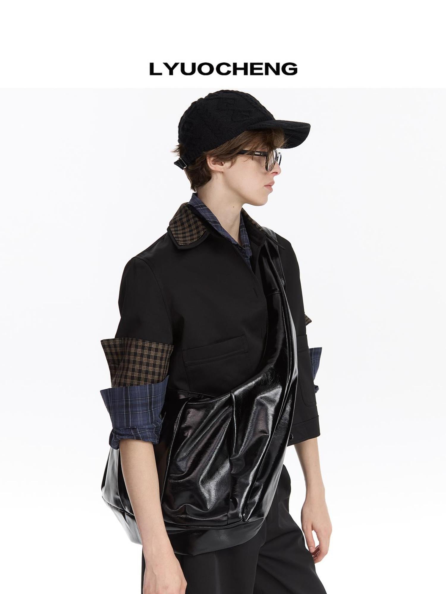 Leather Crescent Hobo Bag Black