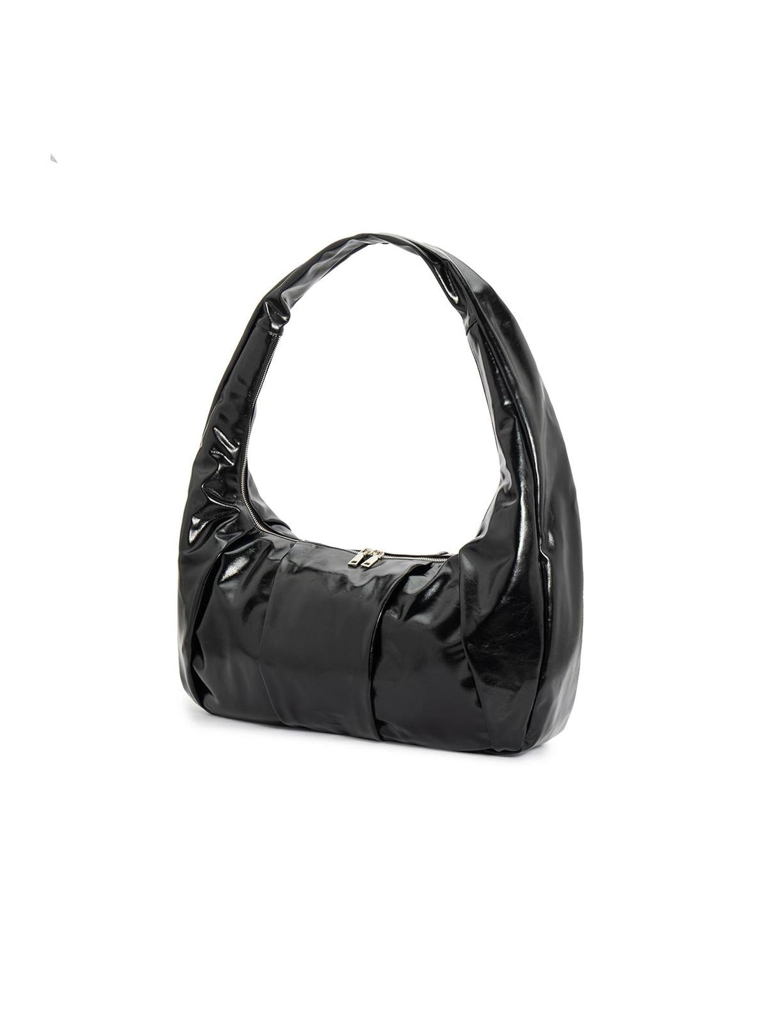 Leather Crescent Hobo Bag Black