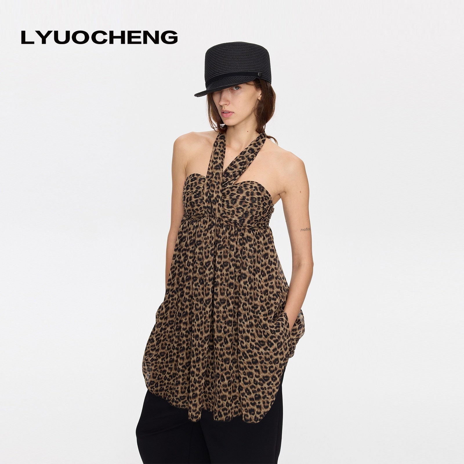 LYUOCHENG_Leopard_Print_Draped_Ribbon_Padded_Bust_Women&