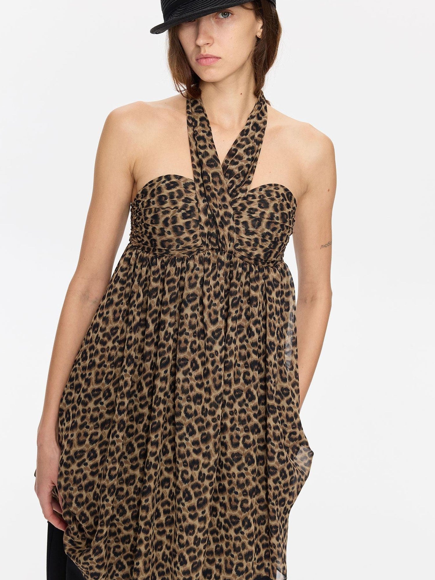LYUOCHENG Leopard Print Draped Ribbon Padded Bust Women&