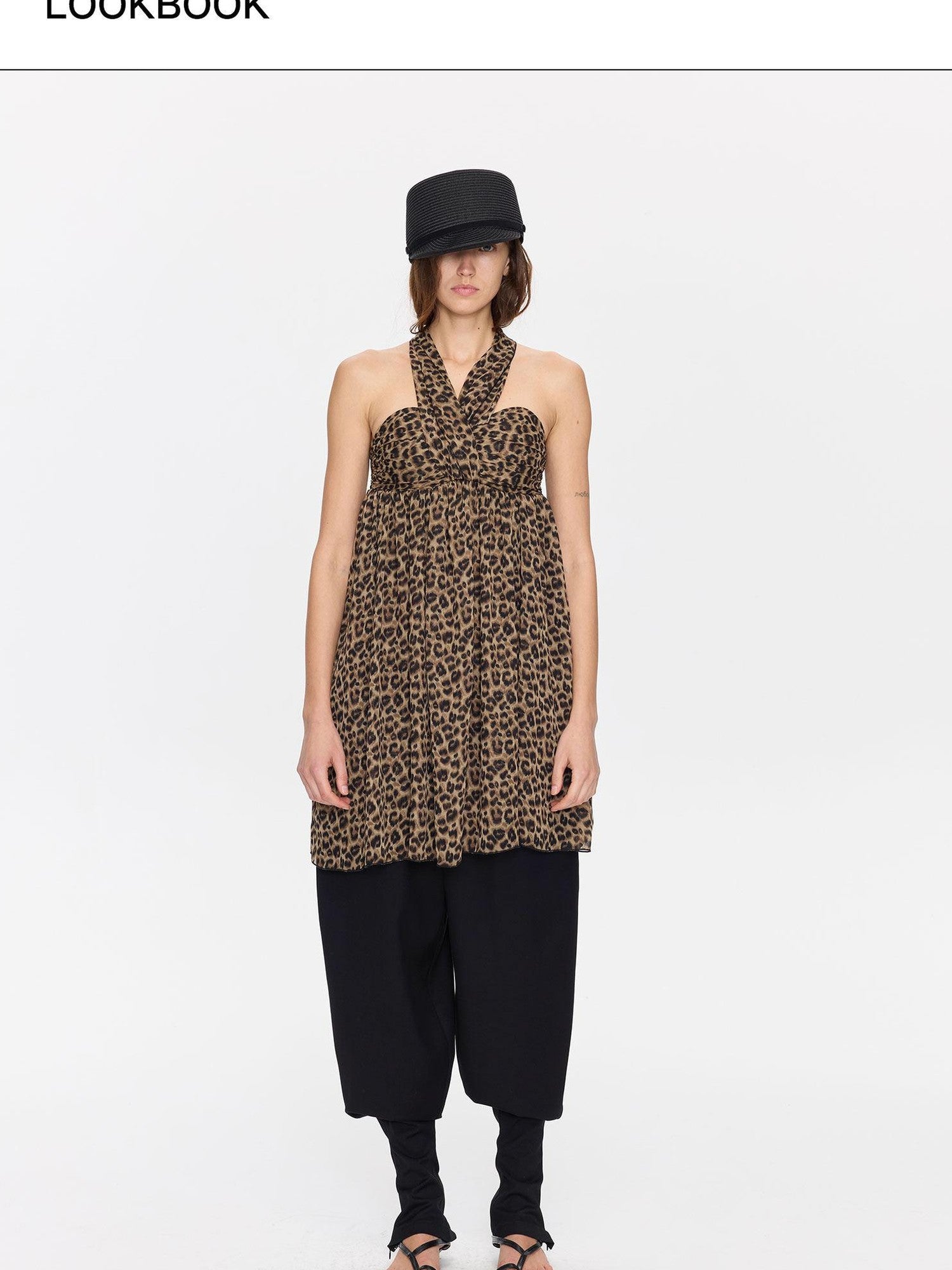 LYUOCHENG Leopard Print Draped Ribbon Padded Bust Women&