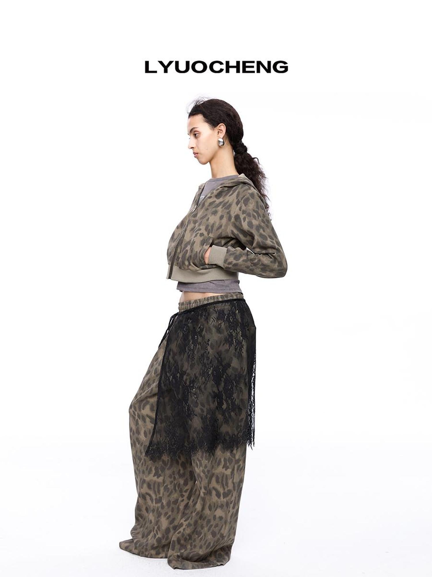 LYUOCHENG Leopard Print Hooded Knit Sweatsuit