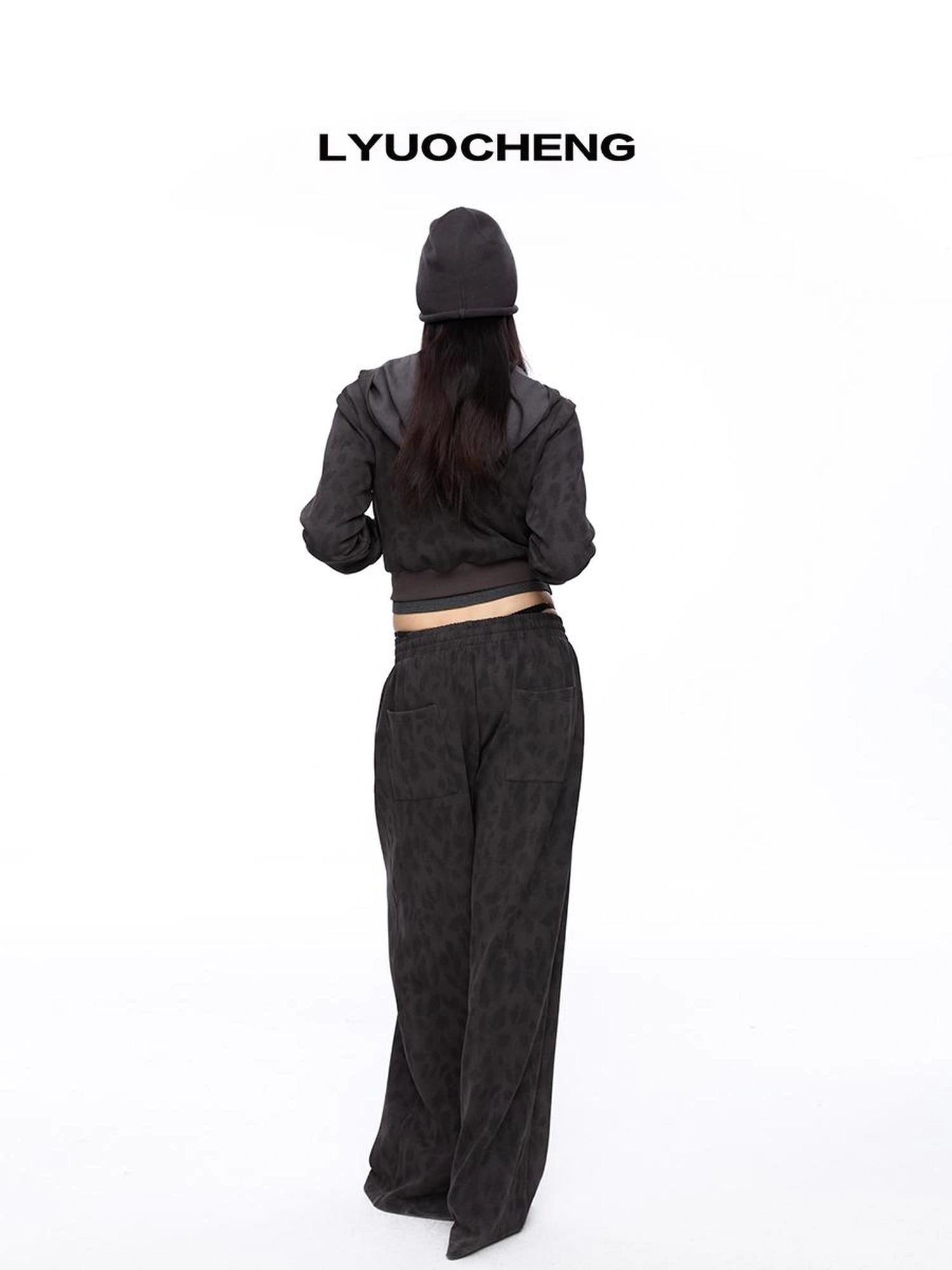 LYUOCHENG Leopard Print Knit Hoodie And Sweatpants Set