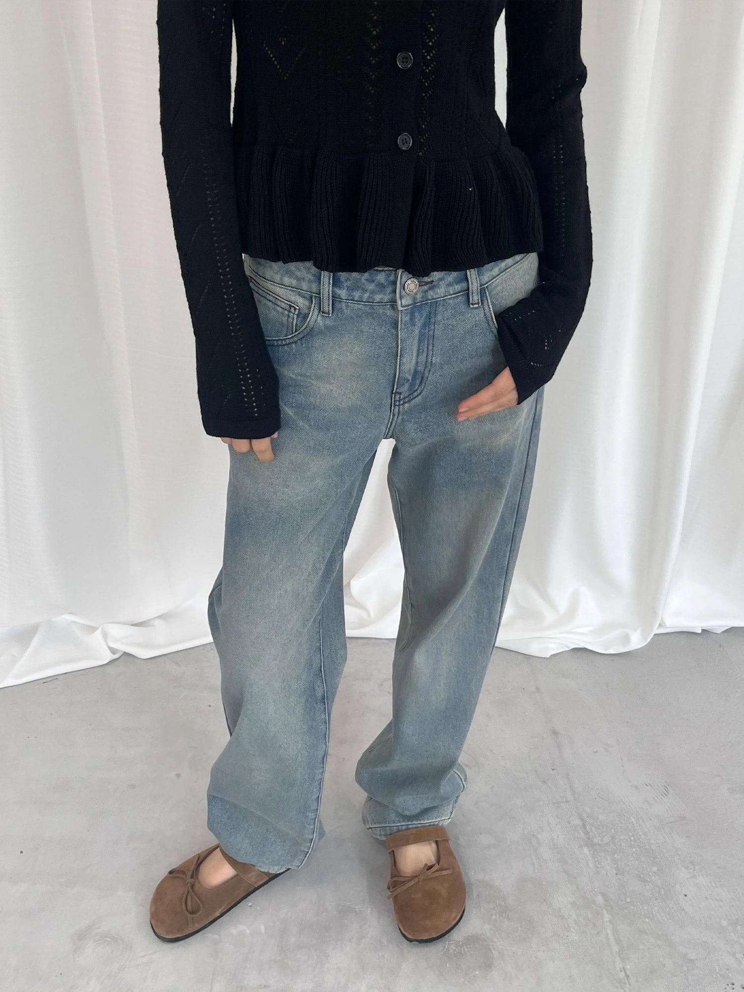 LYUOCHENG Light Blue Washed Straight Leg Jeans