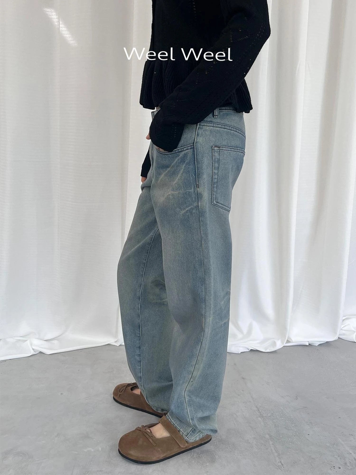LYUOCHENG Light Blue Washed Straight Leg Jeans