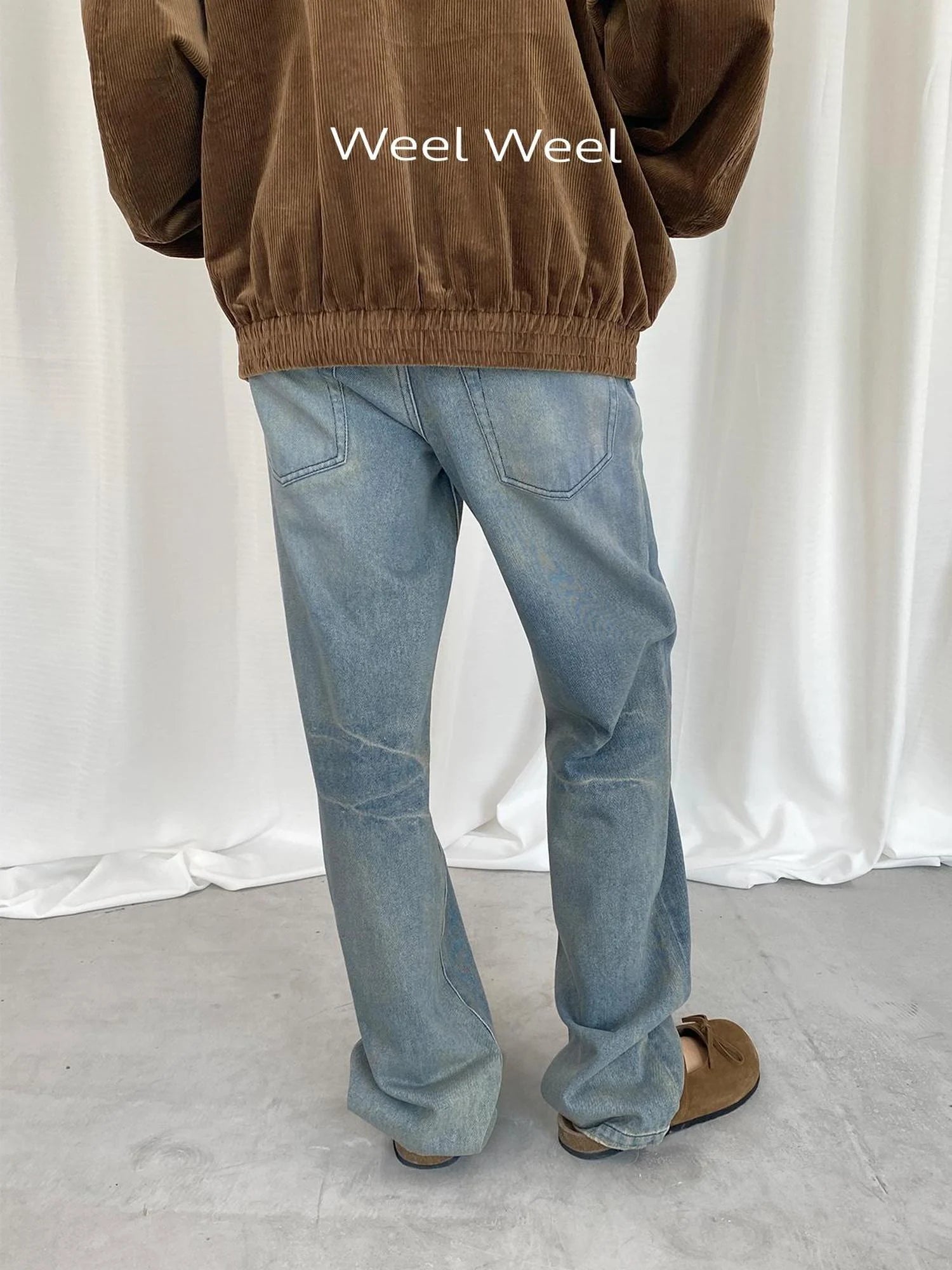 LYUOCHENG Light Blue Washed Straight Leg Jeans