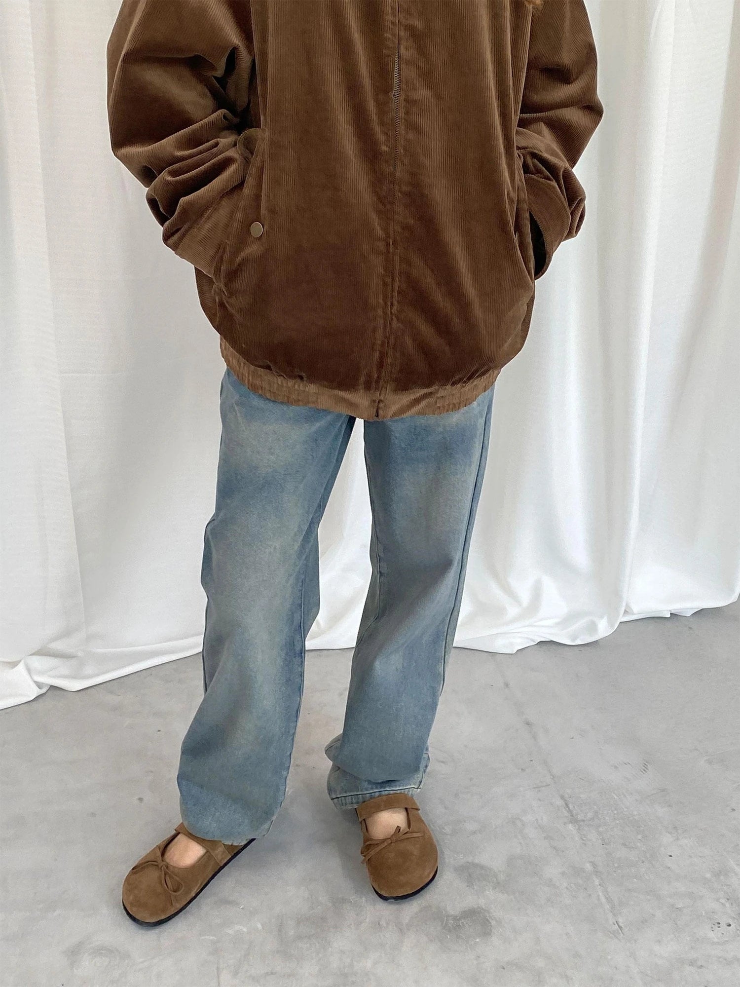 LYUOCHENG Light Blue Washed Straight Leg Jeans