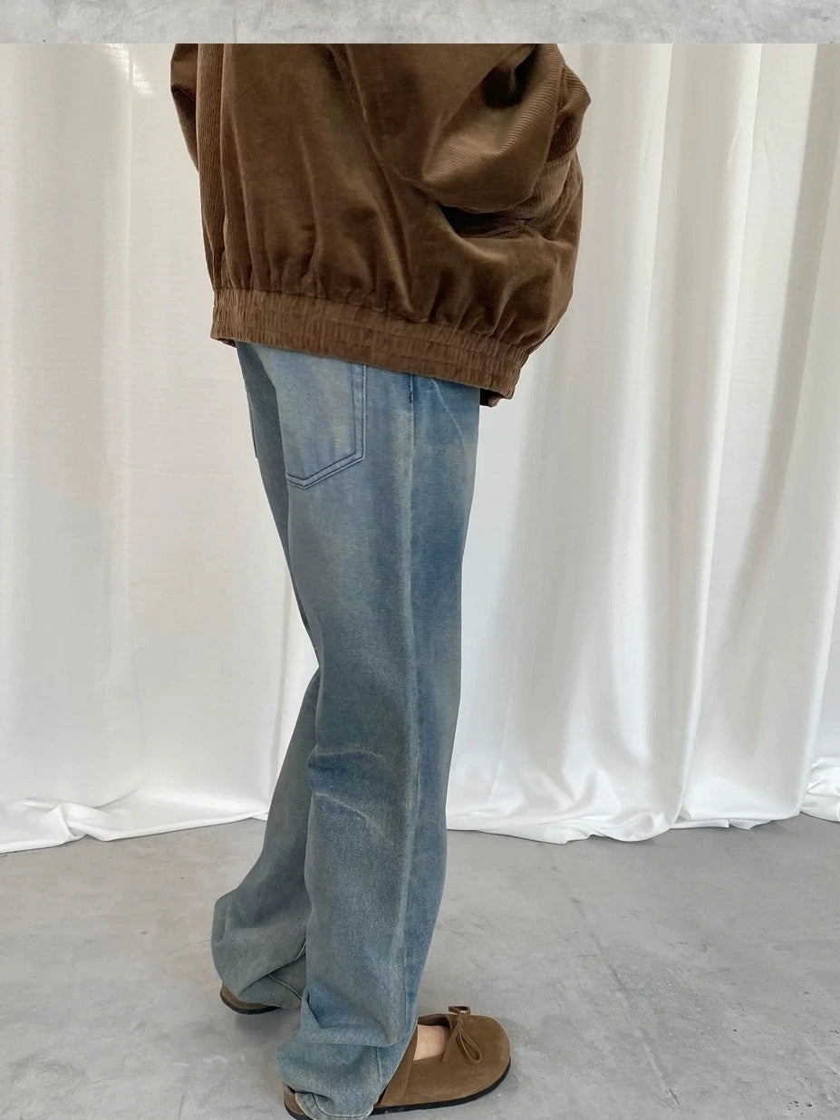 LYUOCHENG Light Blue Washed Straight Leg Jeans