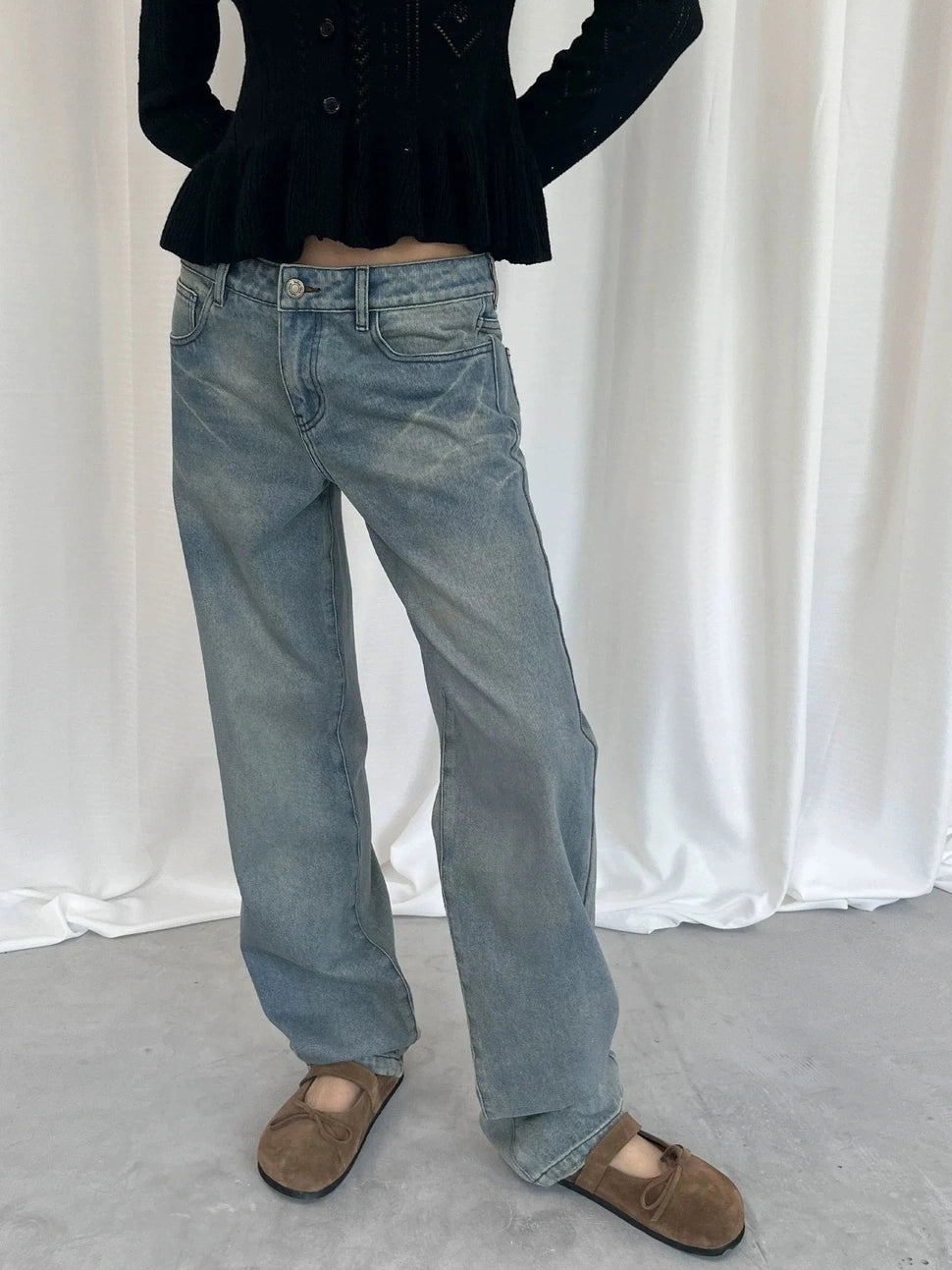 LYUOCHENG Light Blue Washed Straight Leg Jeans