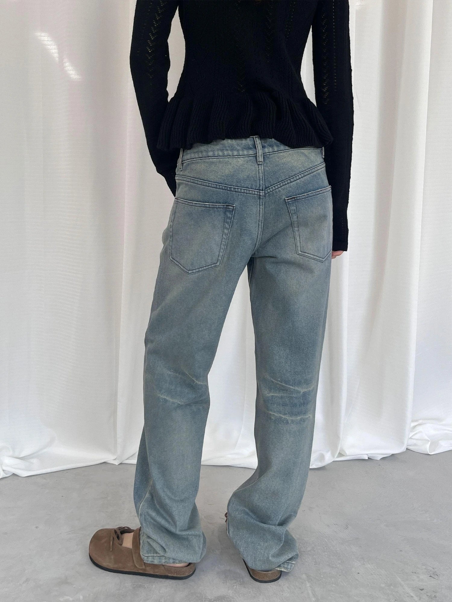 LYUOCHENG Light Blue Washed Straight Leg Jeans