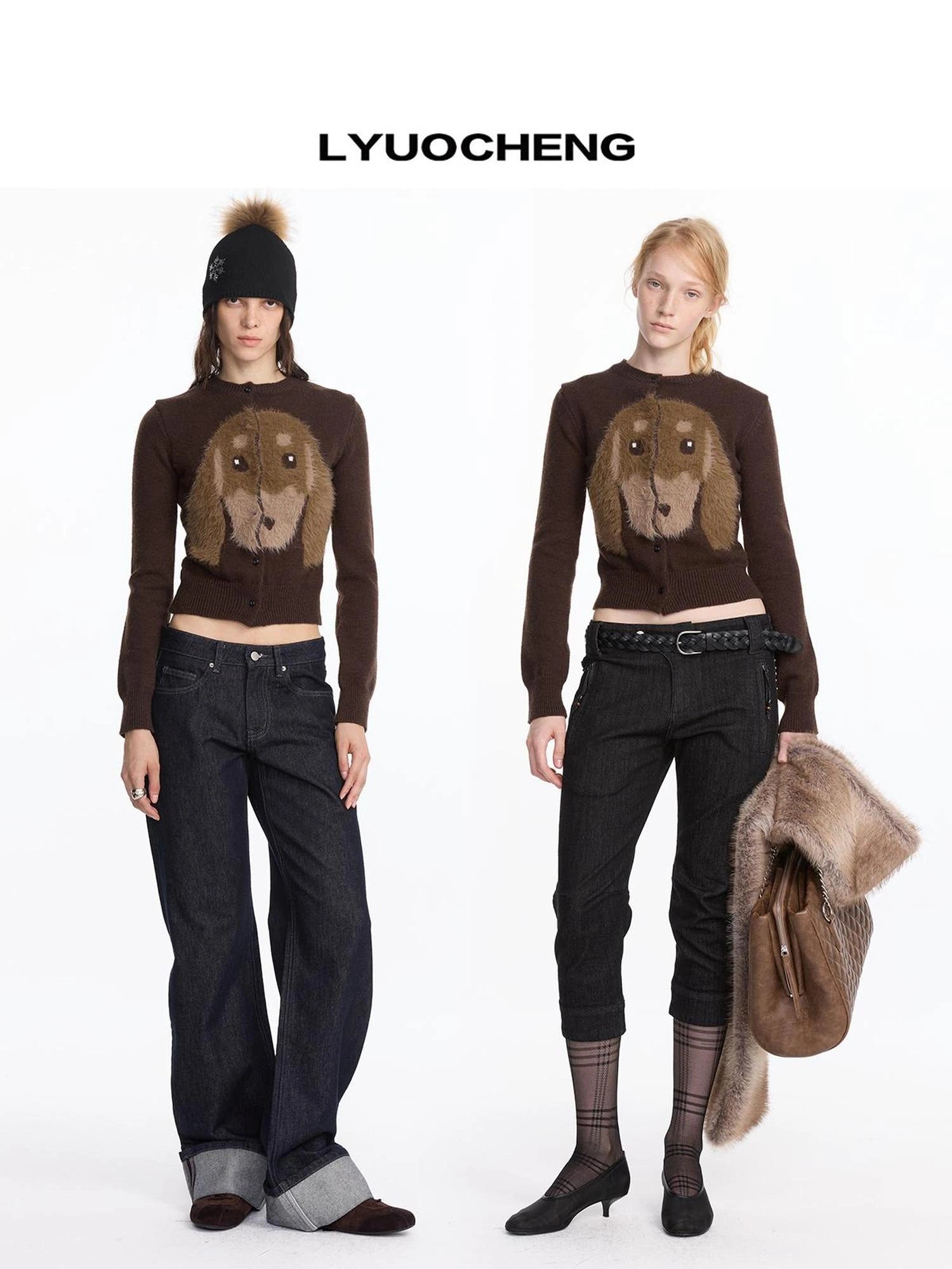 LYUOCHENG Long Haired Dachshund Knitted Cardigan