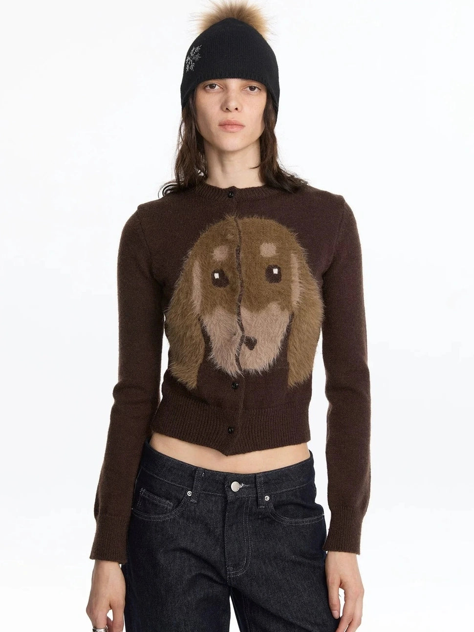 LYUOCHENG Long Haired Dachshund Knitted Cardigan