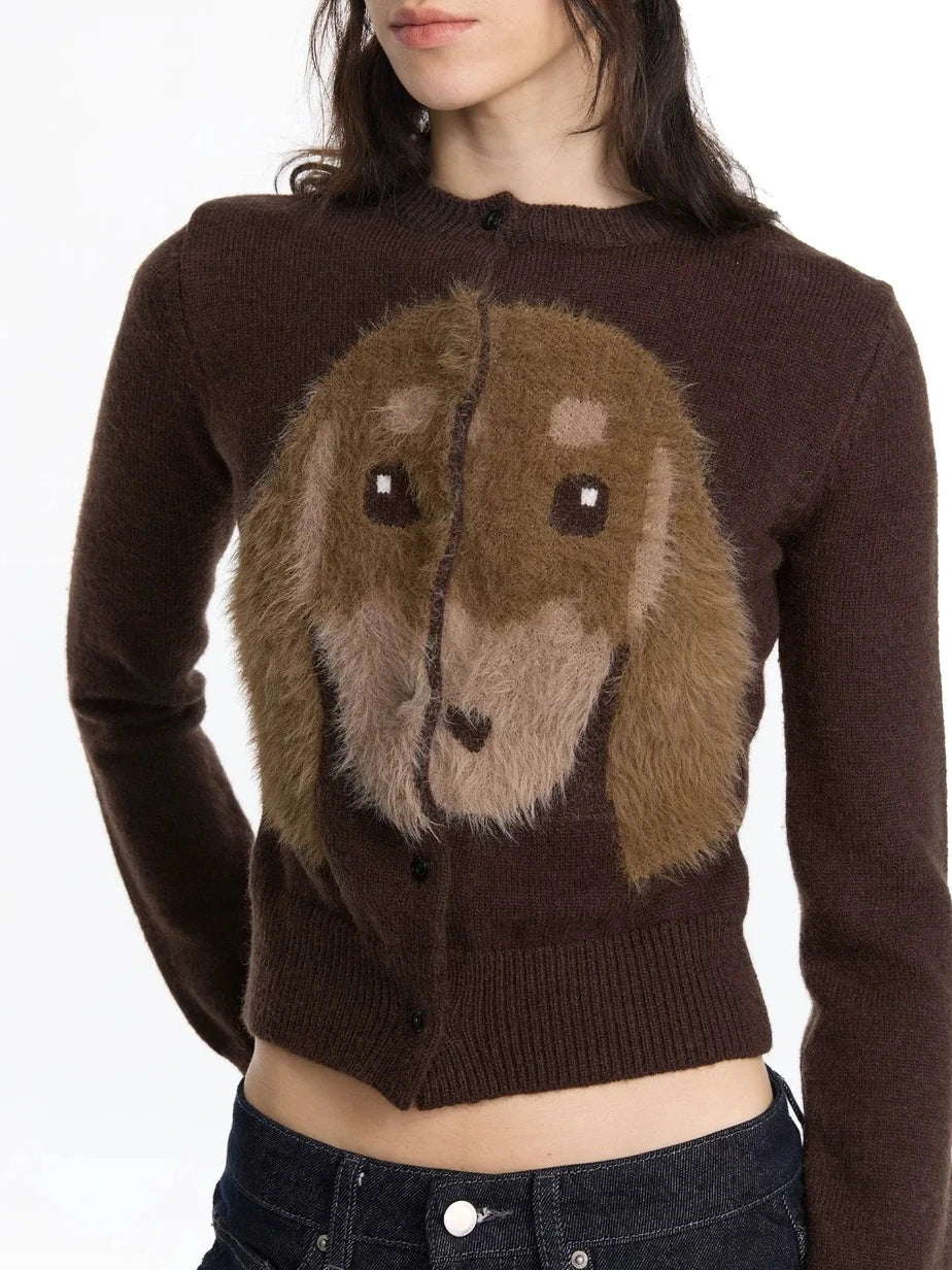 LYUOCHENG Long Haired Dachshund Knitted Cardigan
