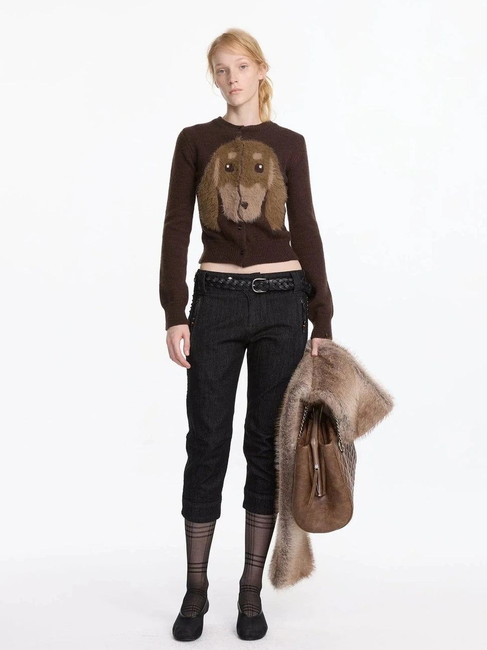 LYUOCHENG Long Haired Dachshund Knitted Cardigan