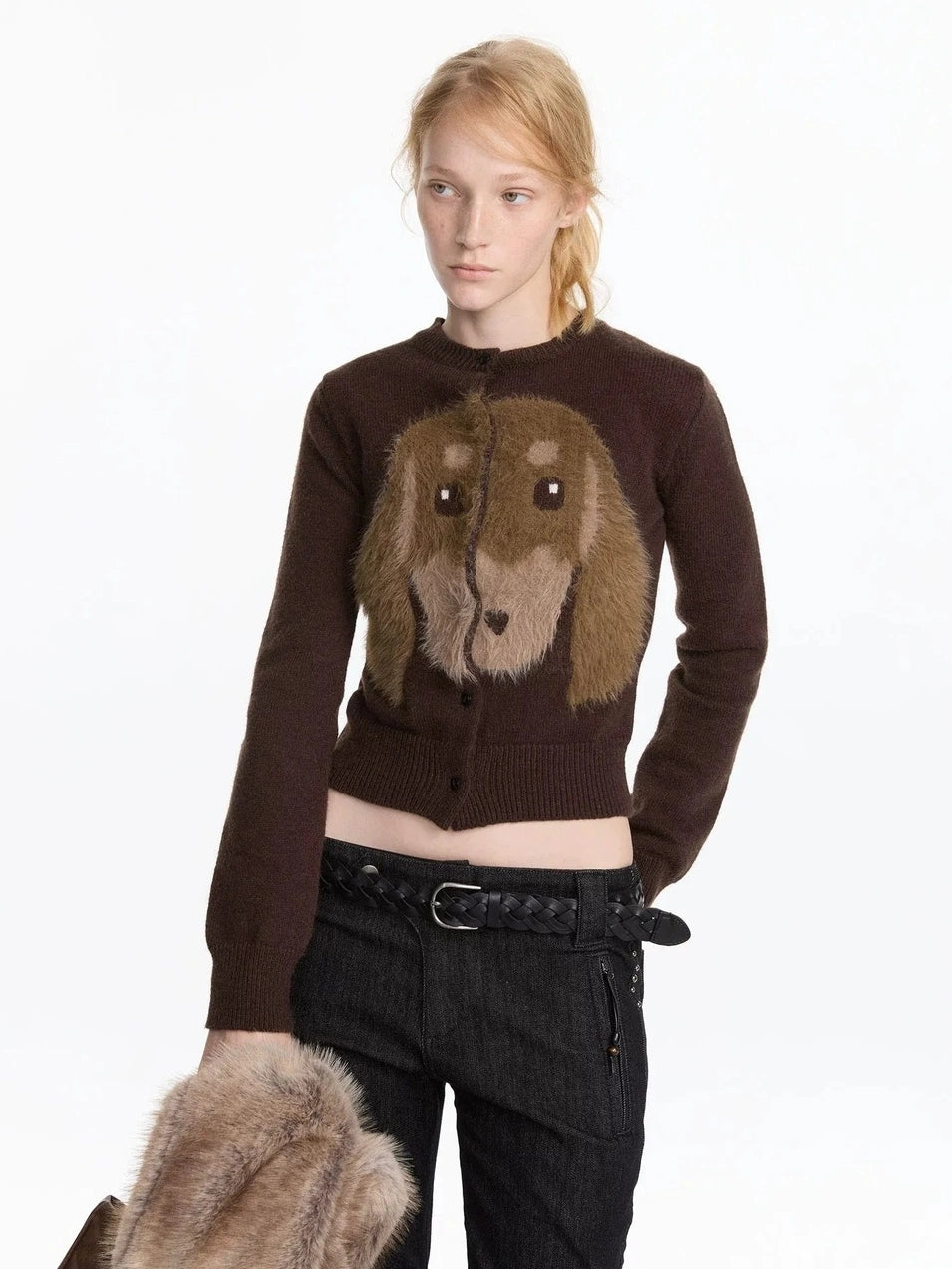 LYUOCHENG Long Haired Dachshund Knitted Cardigan