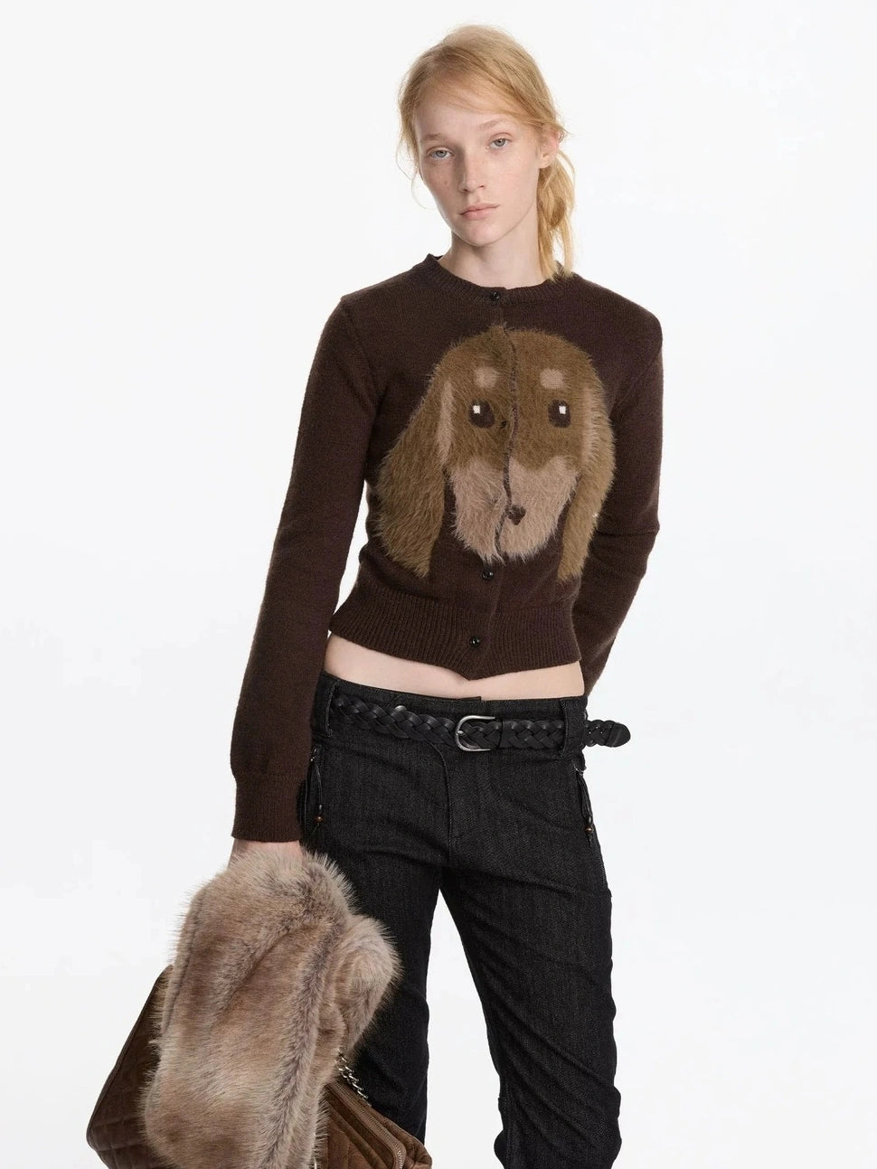 LYUOCHENG Long Haired Dachshund Knitted Cardigan
