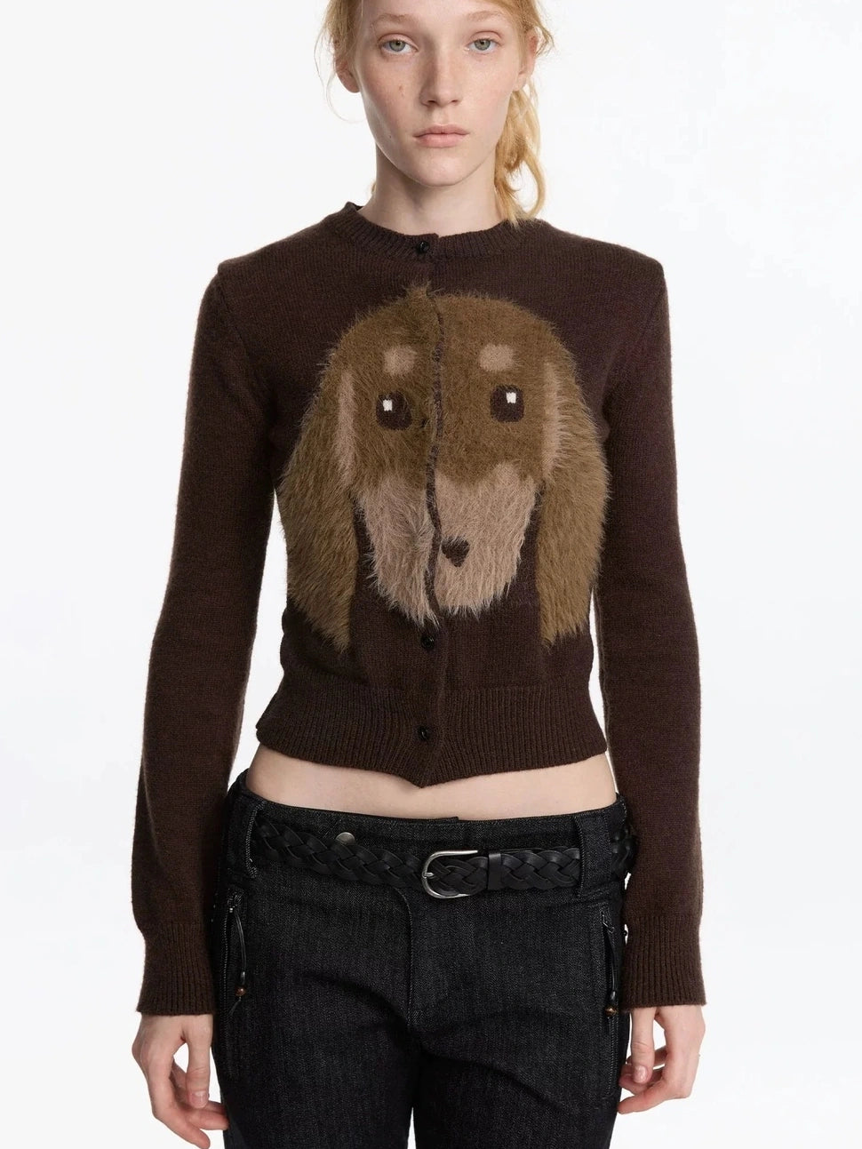 LYUOCHENG Long Haired Dachshund Knitted Cardigan