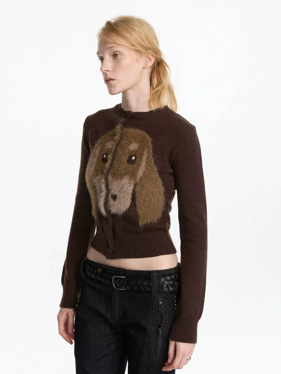 LYUOCHENG Long Haired Dachshund Knitted Cardigan