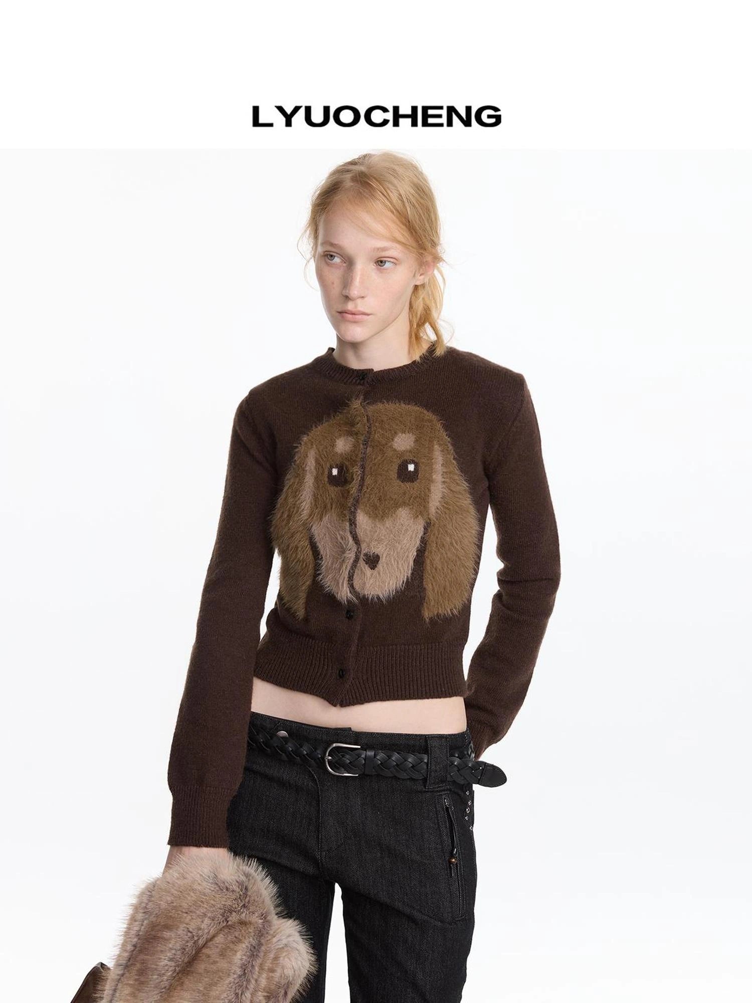 LYUOCHENG Long Haired Dachshund Knitted Cardigan