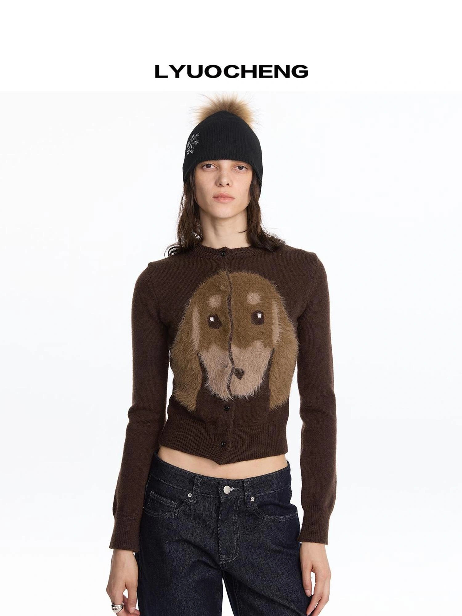 LYUOCHENG Long Haired Dachshund Knitted Cardigan