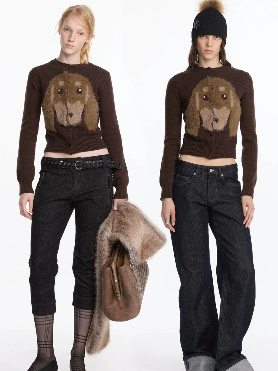 LYUOCHENG Long Haired Dachshund Knitted Cardigan