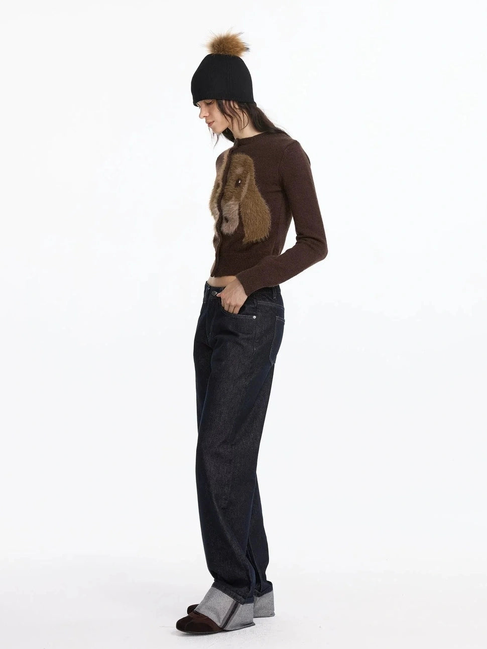 LYUOCHENG Long Haired Dachshund Knitted Cardigan