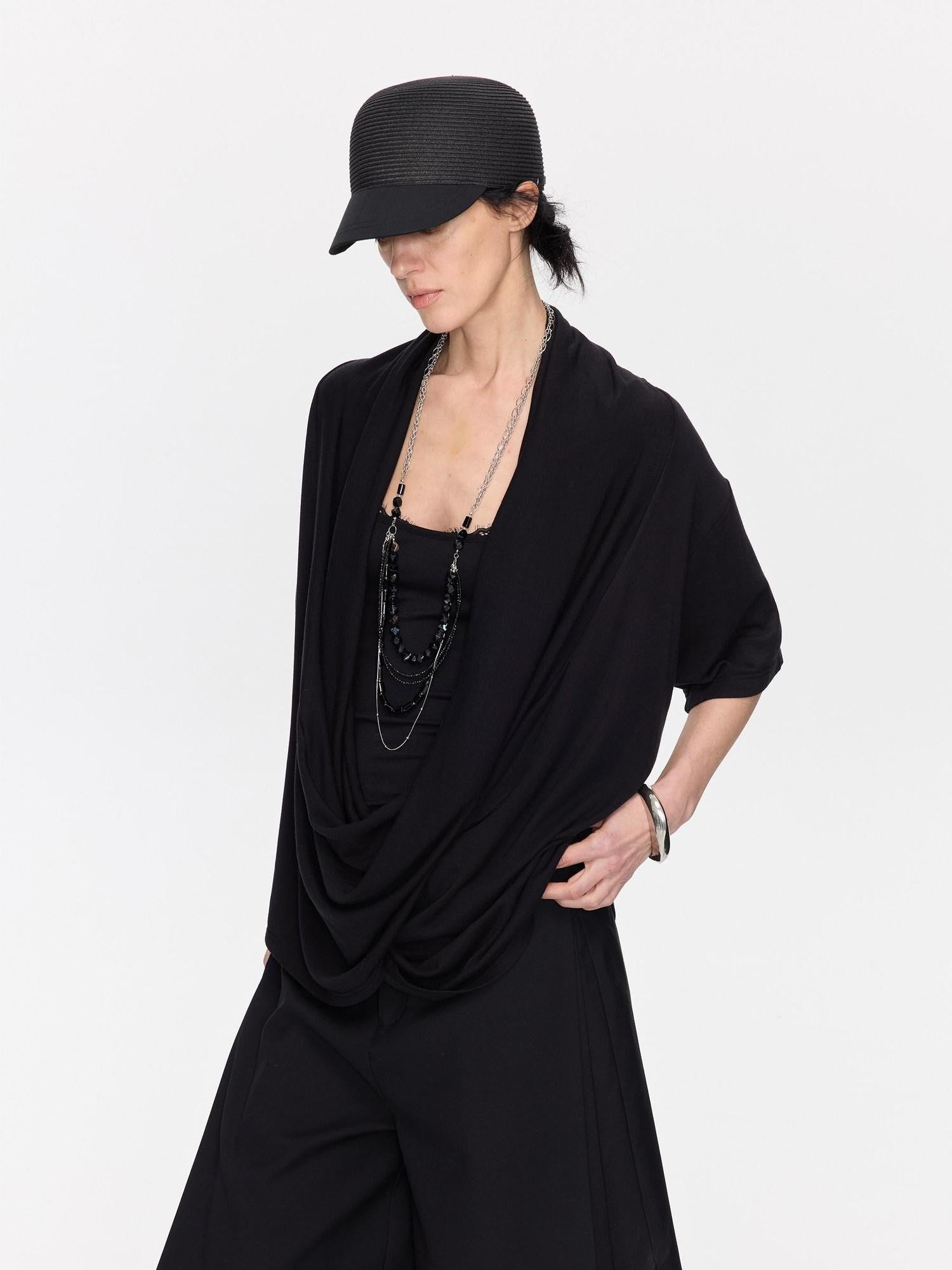 LYUOCHENG Loose Irregular Draped Neck Two Piece Women&