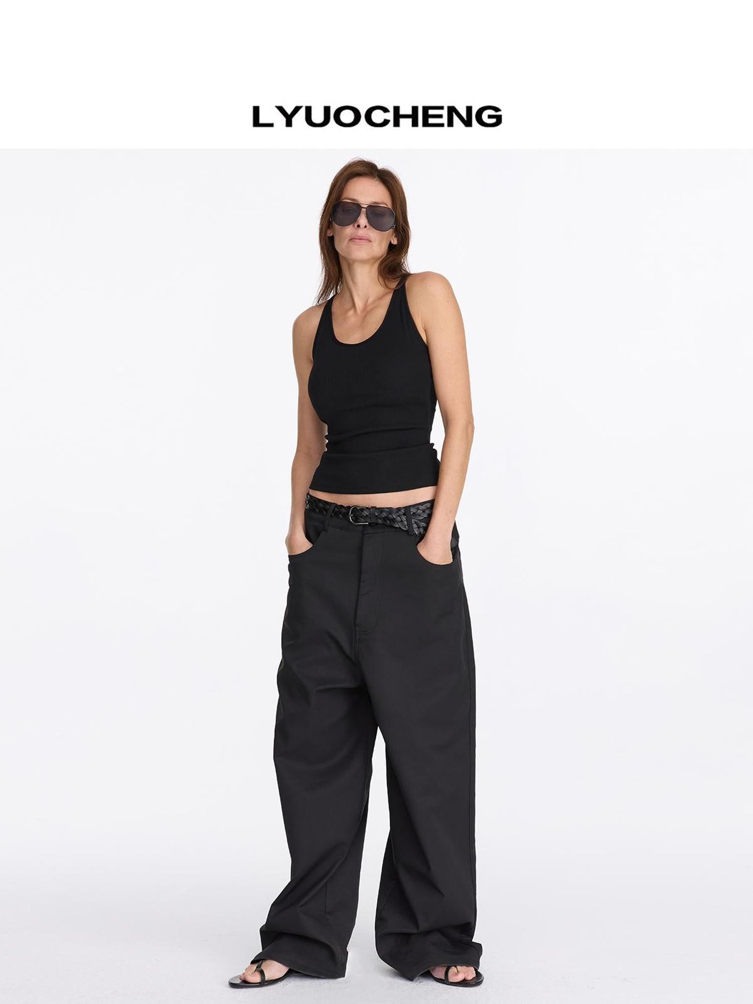 LYUOCHENG Loose Low Crotch Wide Leg Trousers