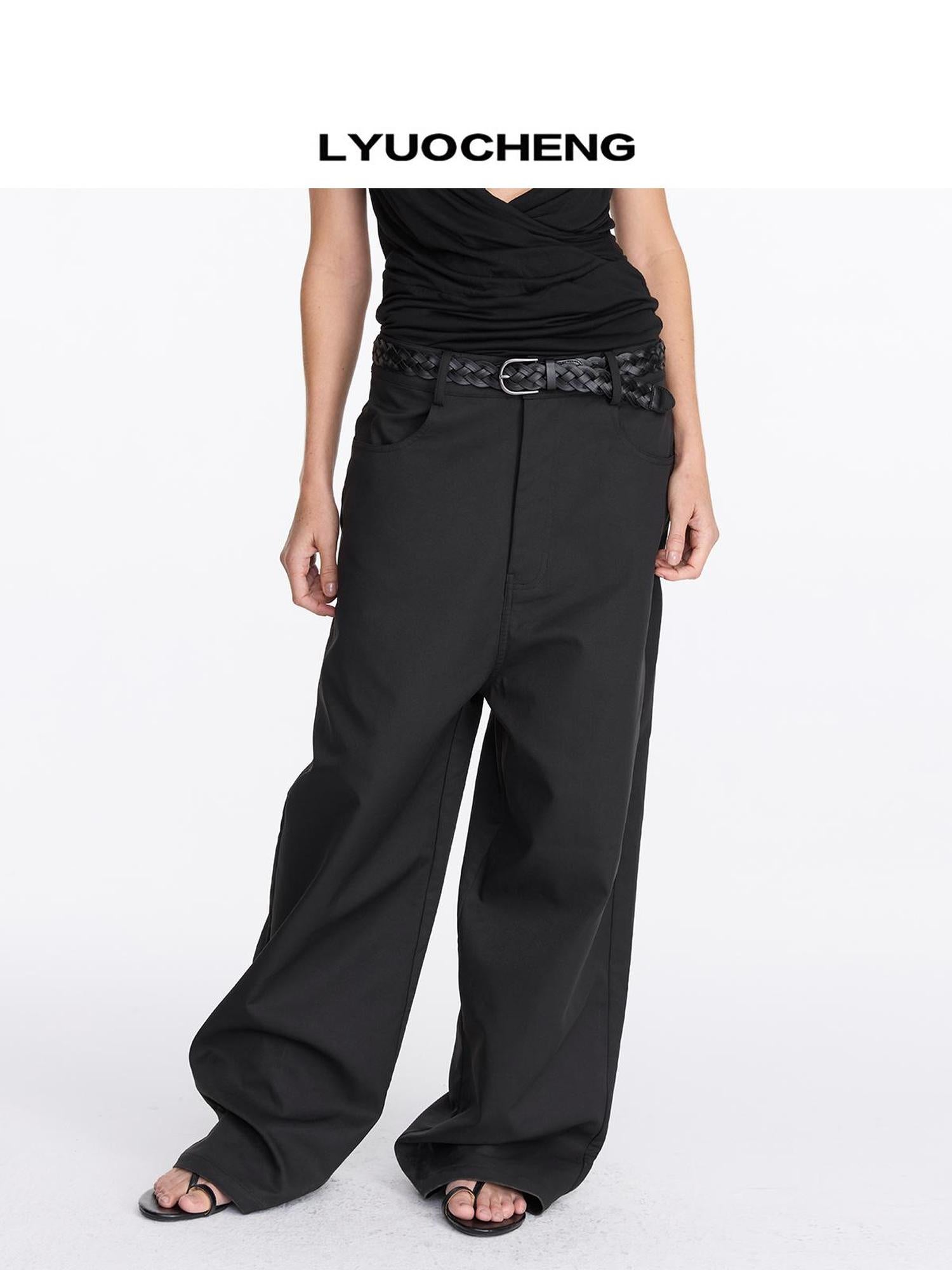 LYUOCHENG Loose Low Crotch Wide Leg Trousers