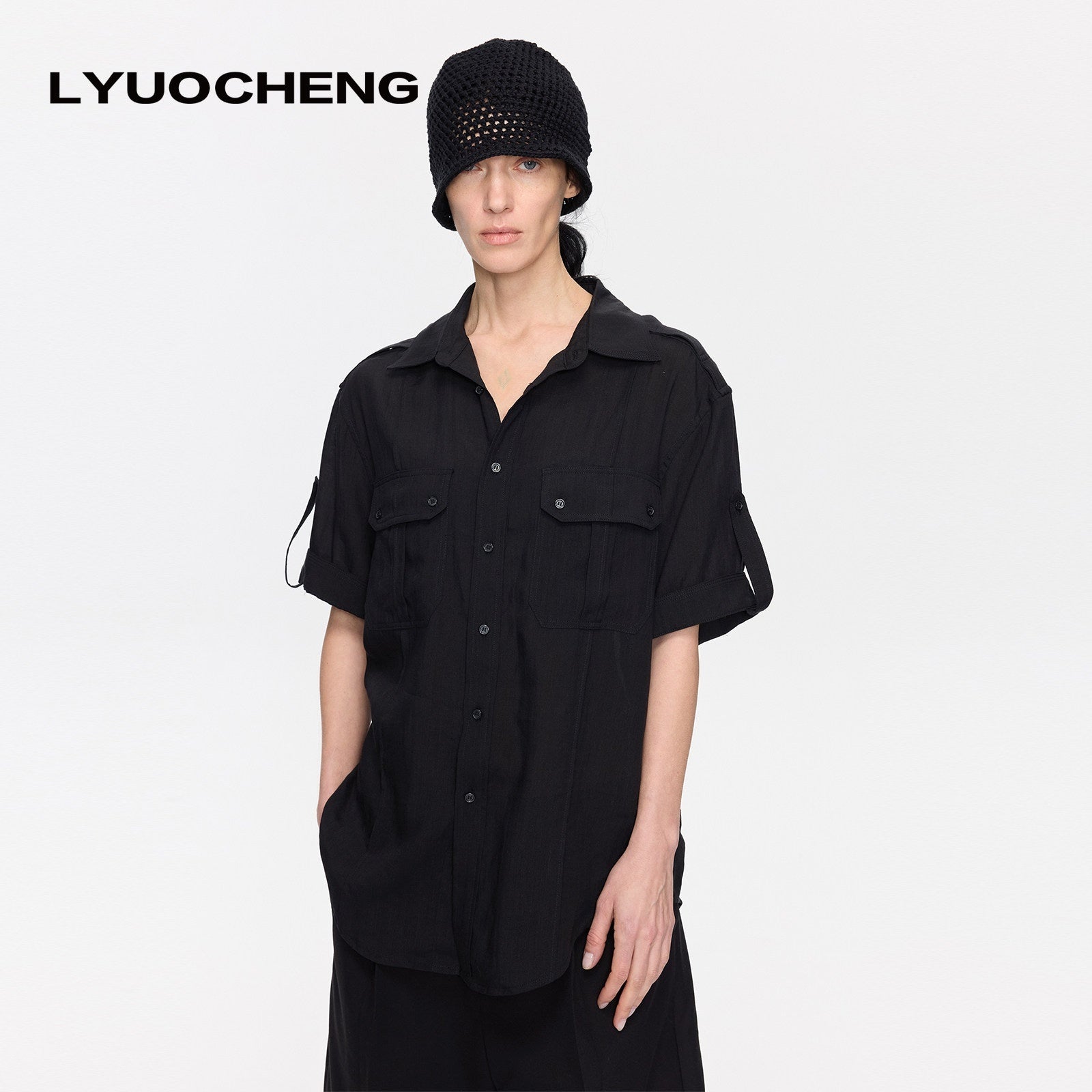 LYUOCHENG_Loose_Minimal_Vintage_Workwear_Collared_Rolled_Hem_Women&