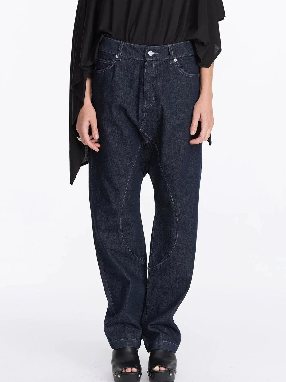LYUOCHENG Low Crotch Raw Denim Wide Leg Jeans
