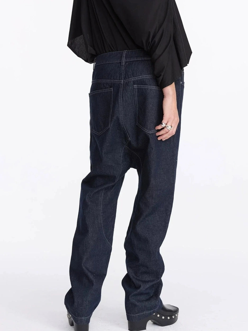 LYUOCHENG Low Crotch Raw Denim Wide Leg Jeans