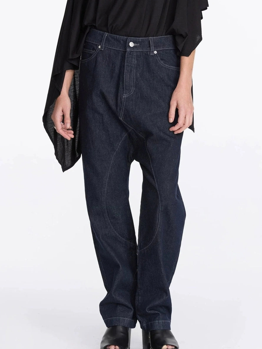 LYUOCHENG Low Crotch Raw Denim Wide Leg Jeans