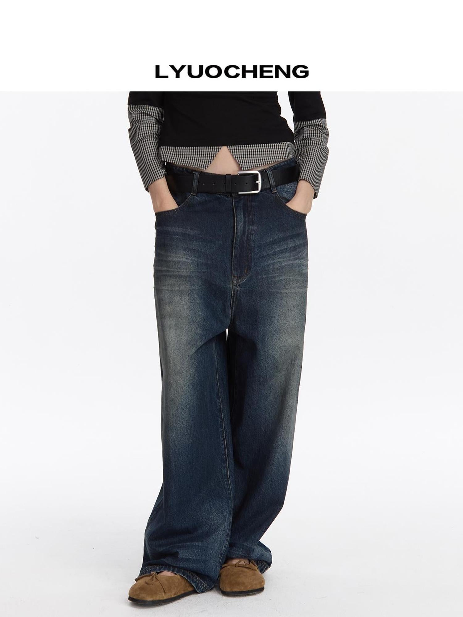 LYUOCHENG Low Rise Distressed Vintage Washed Denim Jeans