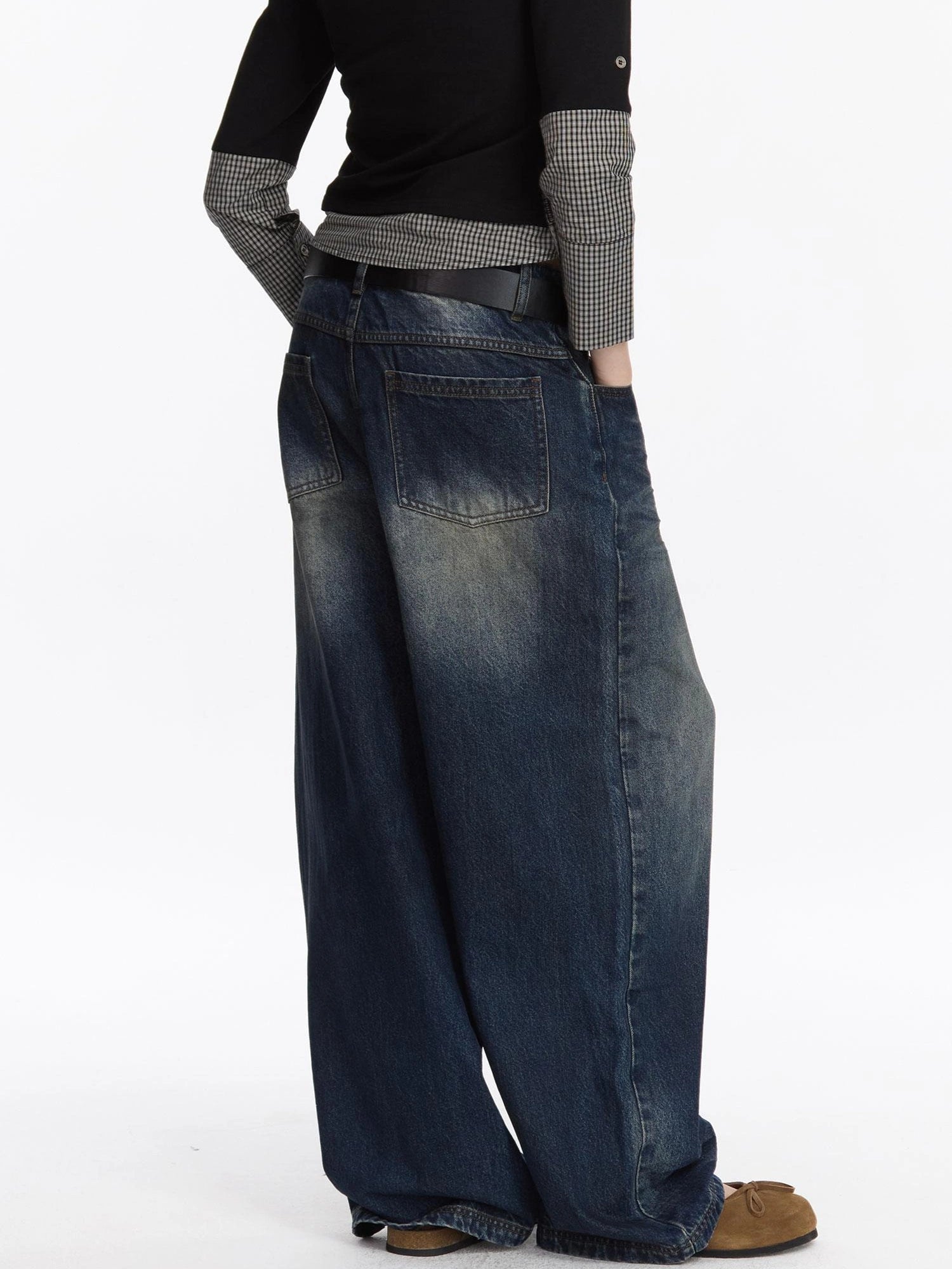 LYUOCHENG Low Rise Distressed Vintage Washed Denim Jeans