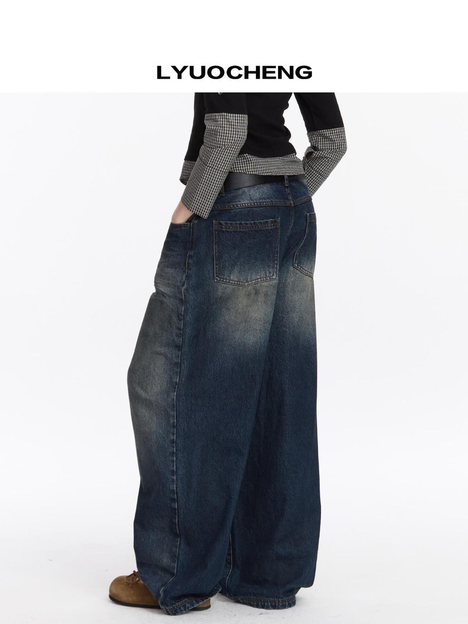 LYUOCHENG Low Rise Distressed Vintage Washed Denim Jeans