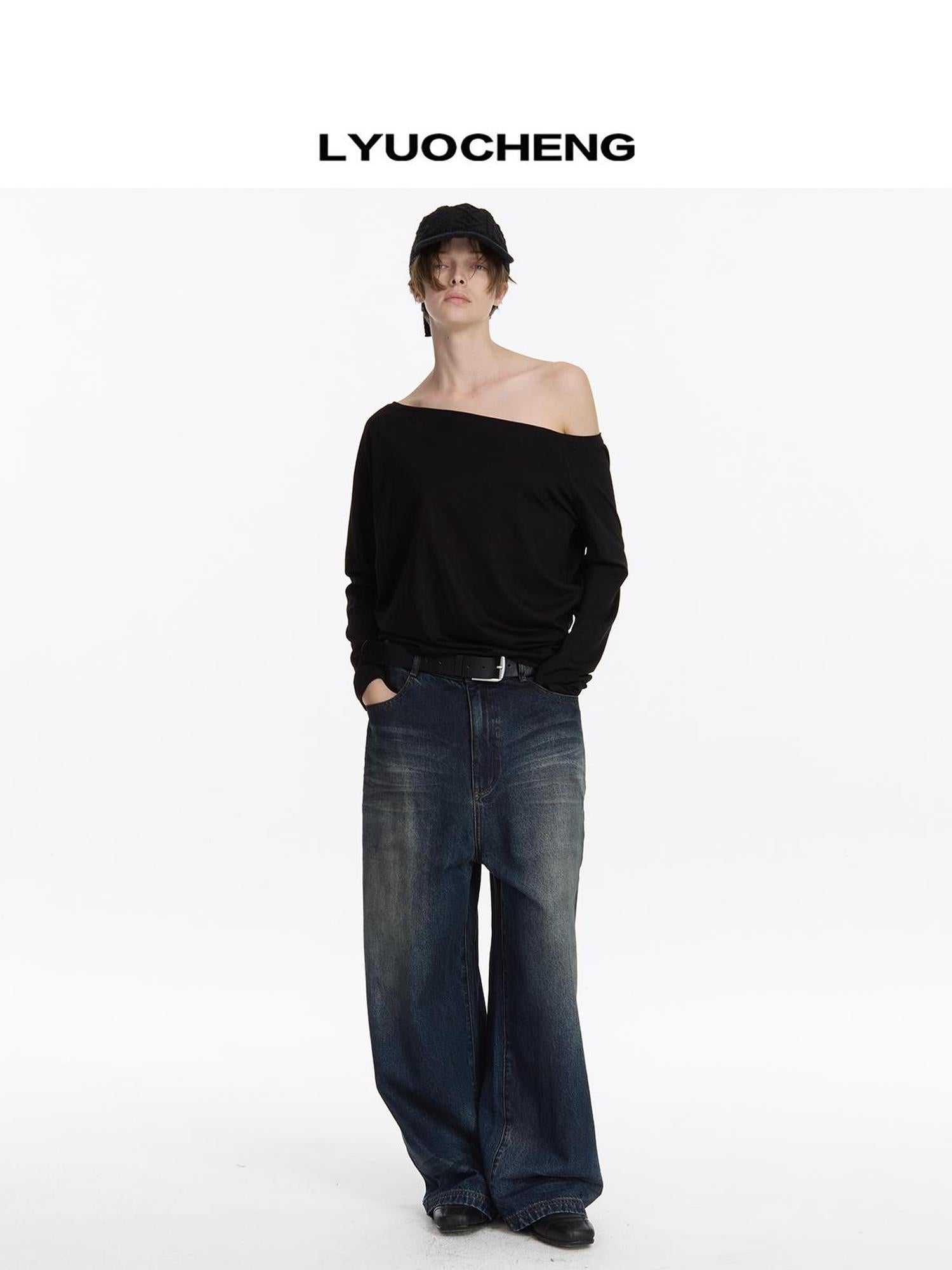 LYUOCHENG Low Rise Distressed Vintage Washed Denim Jeans