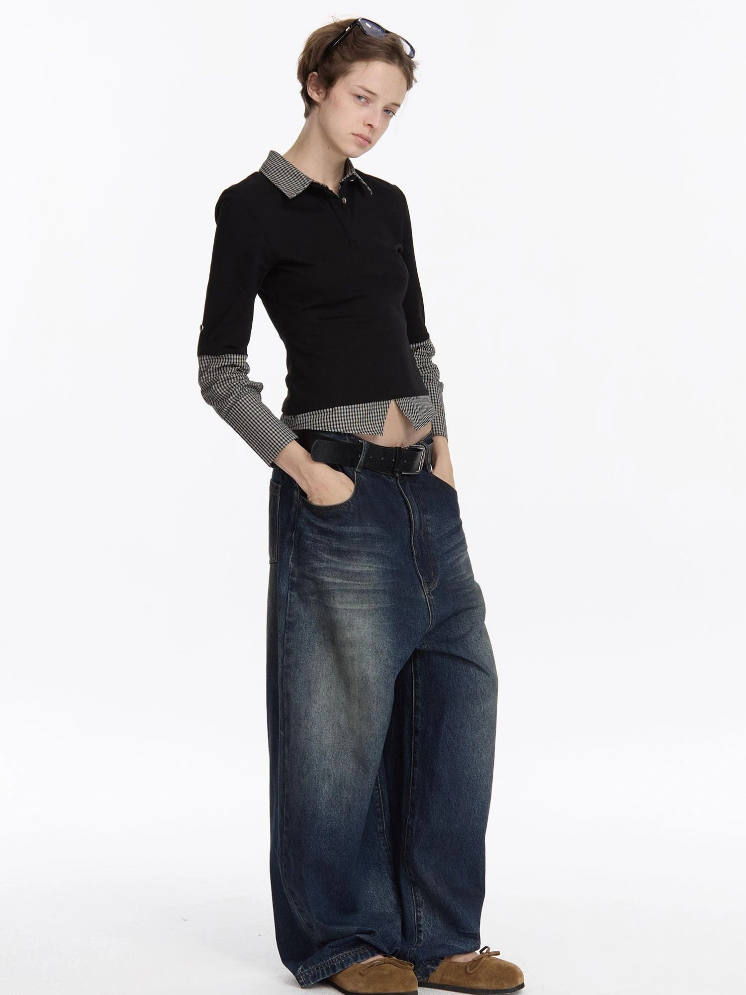 LYUOCHENG Low Rise Distressed Vintage Washed Denim Jeans