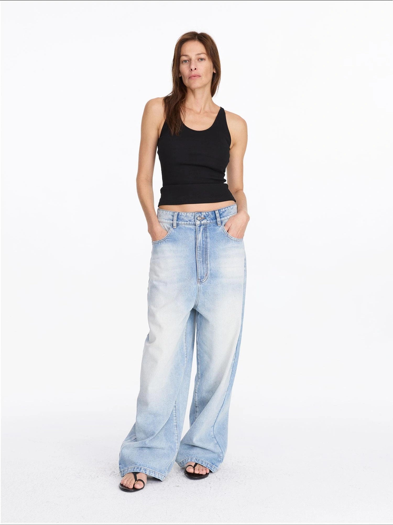 LYUOCHENG Low Rise Ice Blue Washed Straight Leg Jeans
