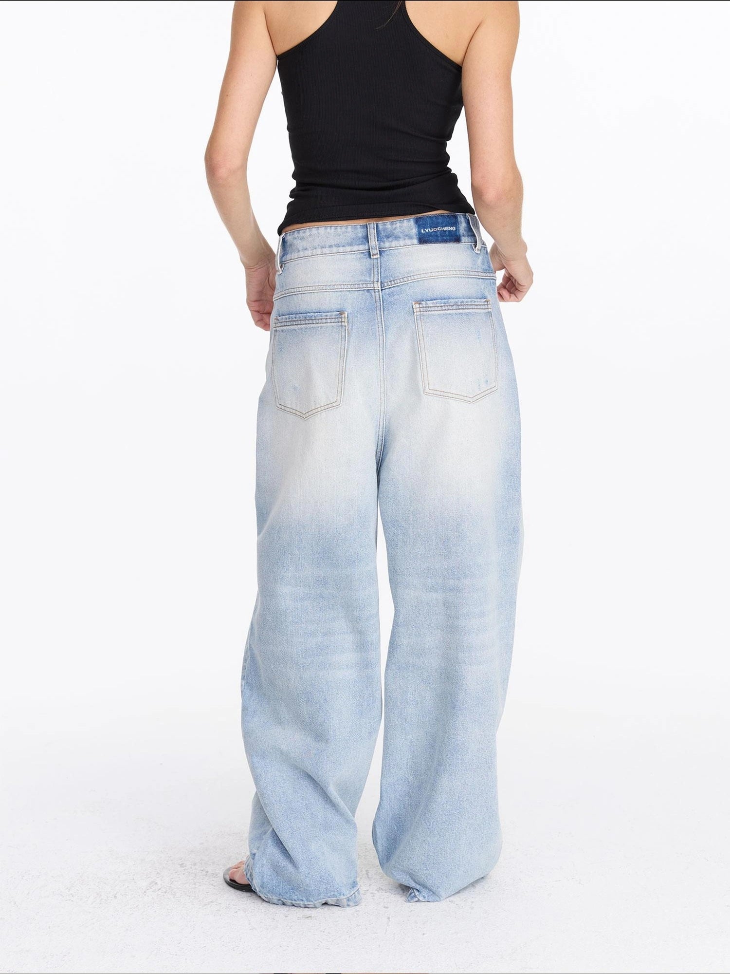 LYUOCHENG Low Rise Ice Blue Washed Straight Leg Jeans