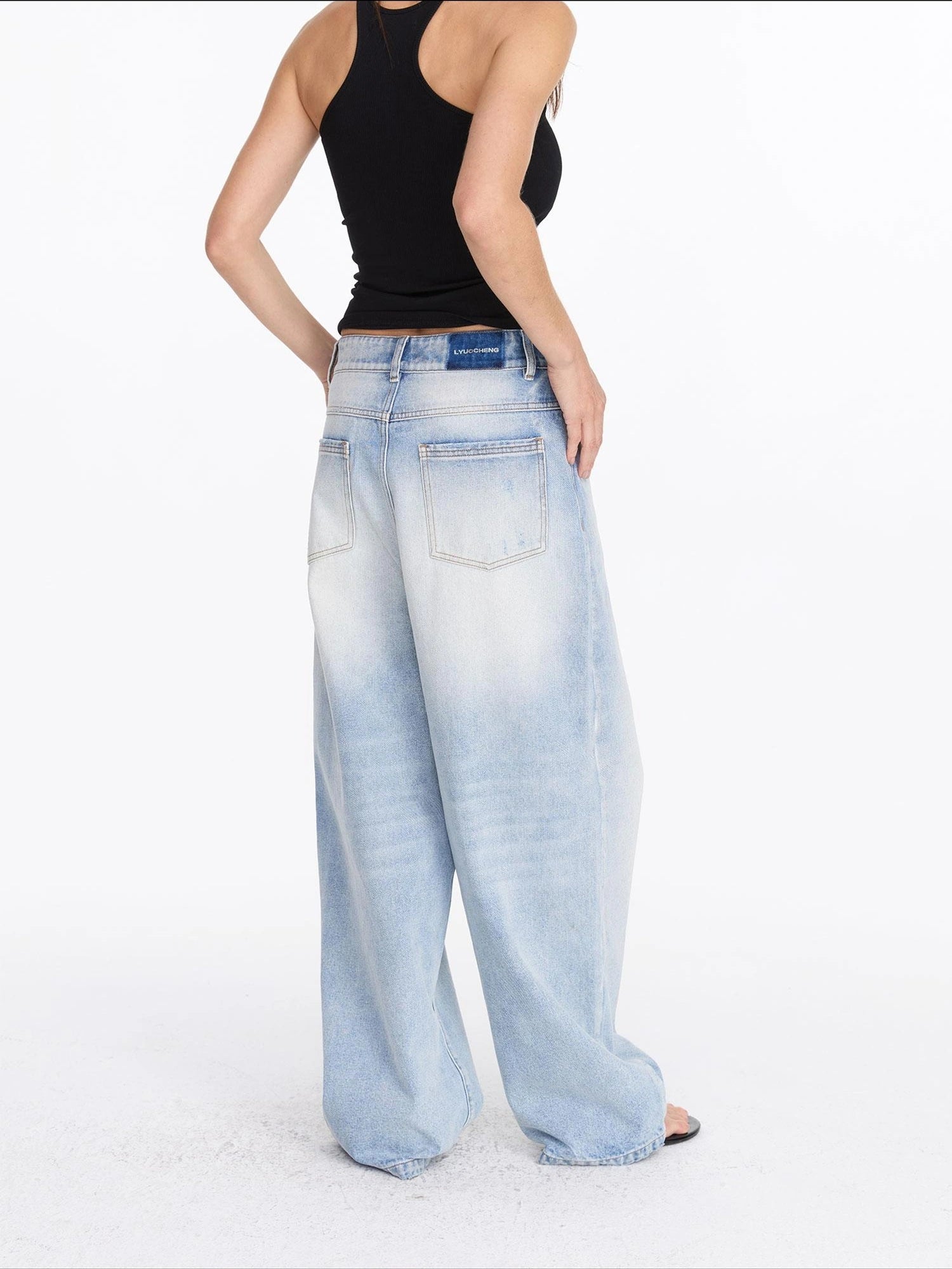 LYUOCHENG Low Rise Ice Blue Washed Straight Leg Jeans