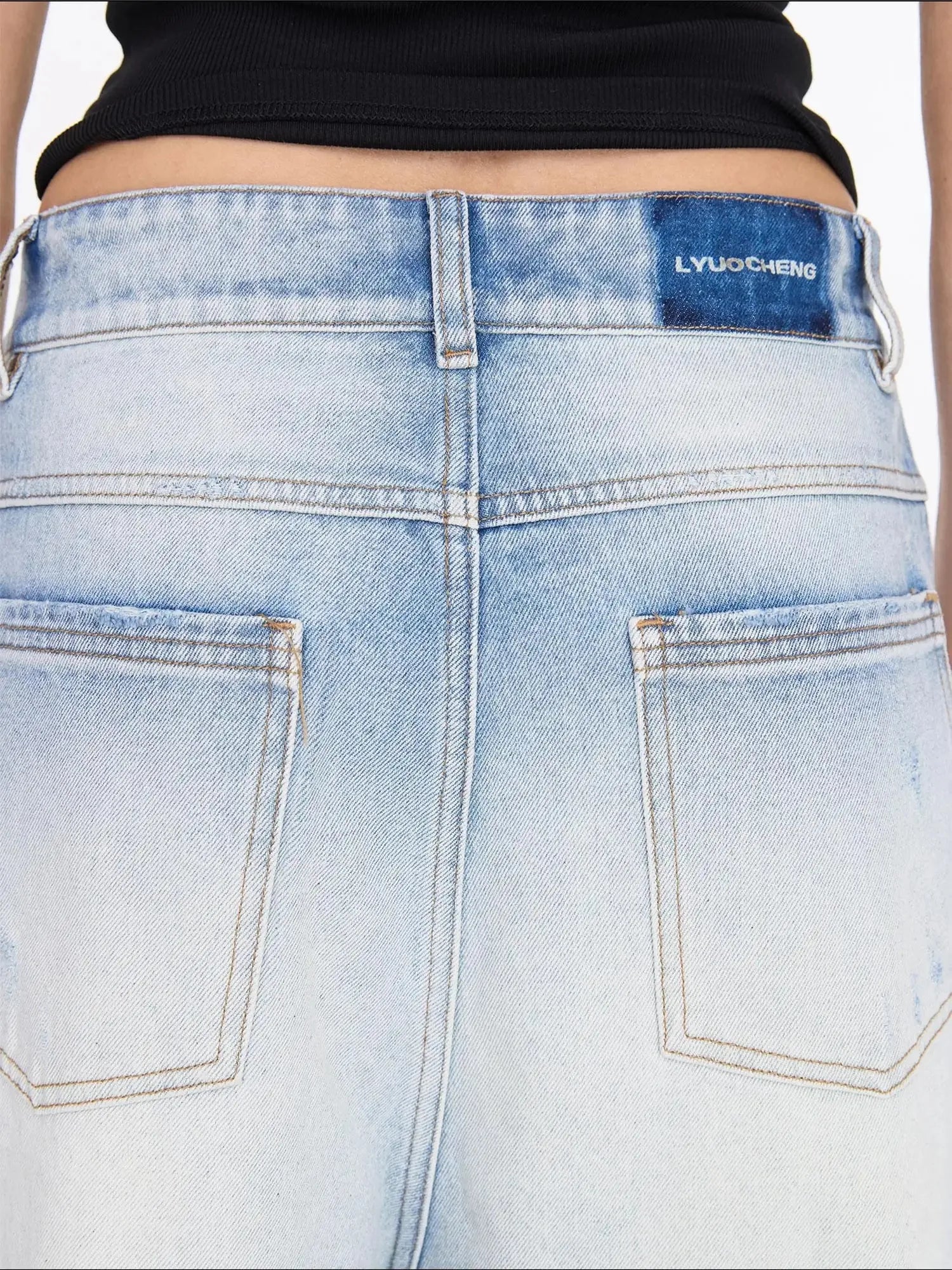 Low Rise Ice Blue Washed Straight Leg Jeans