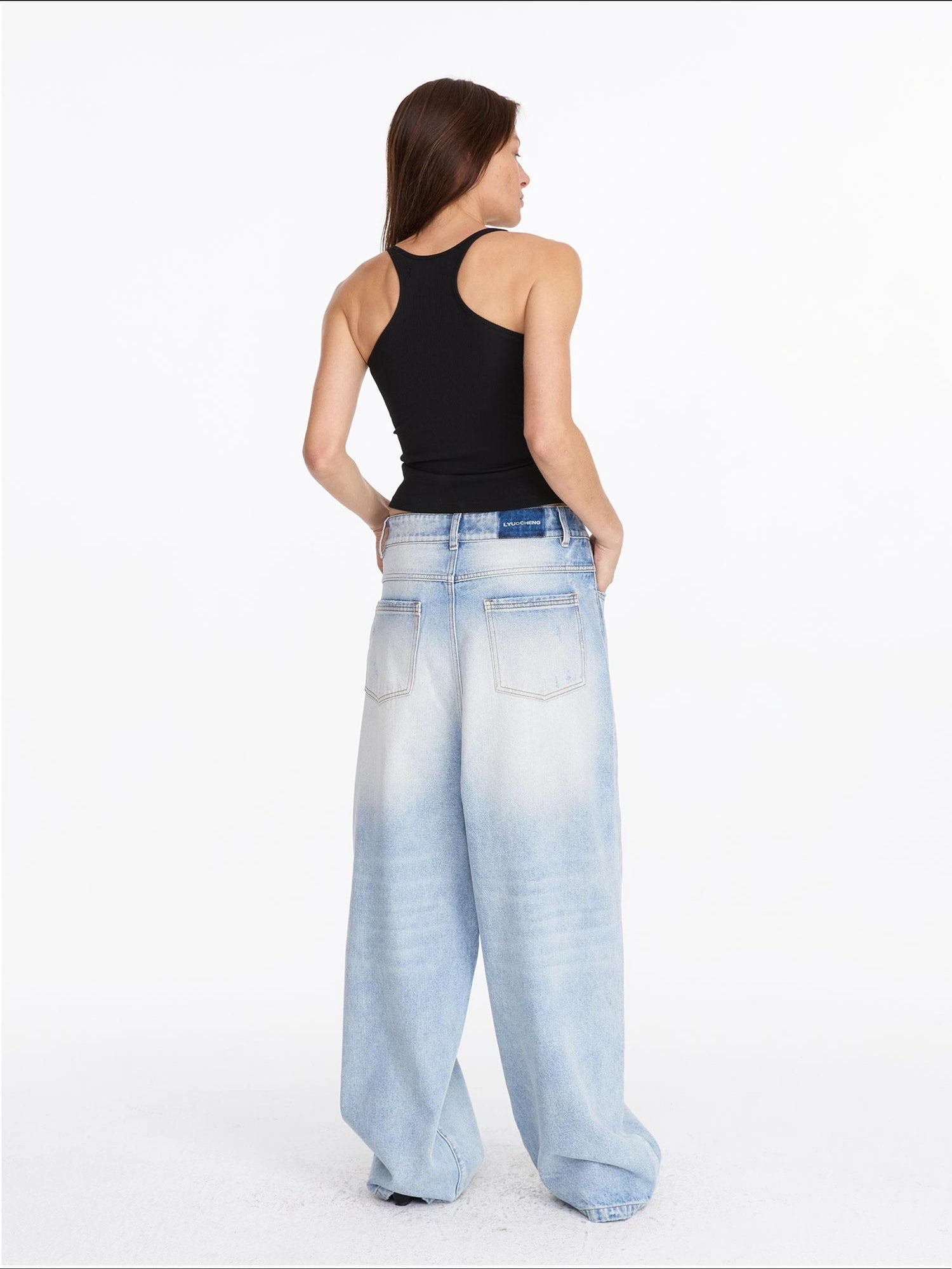 LYUOCHENG Low Rise Ice Blue Washed Straight Leg Jeans