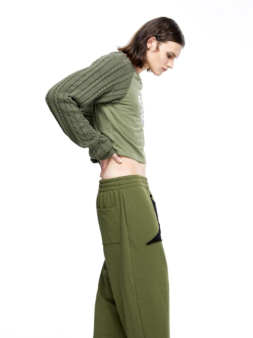 LYUOCHENG Military Green Five Star Patchwork Low Rise Wide Leg Women&